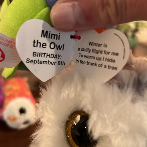 Ty Owls 🦉 2 Mimi baby owls, 1 larger grey white gold glitter Owlette TySilk​​ - Picture 8 of 8